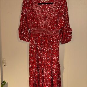 Max Studio Red and White Embellished Sundress with V-Neck